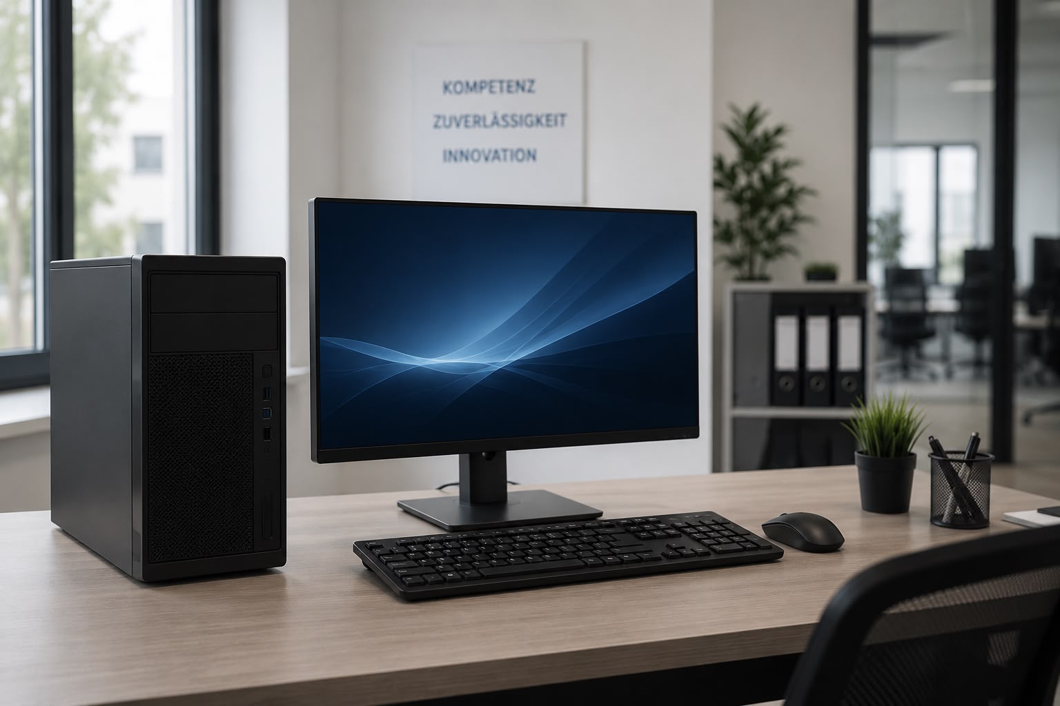 Arbeitsplatz-PC mit Bildschirm und Tastatur